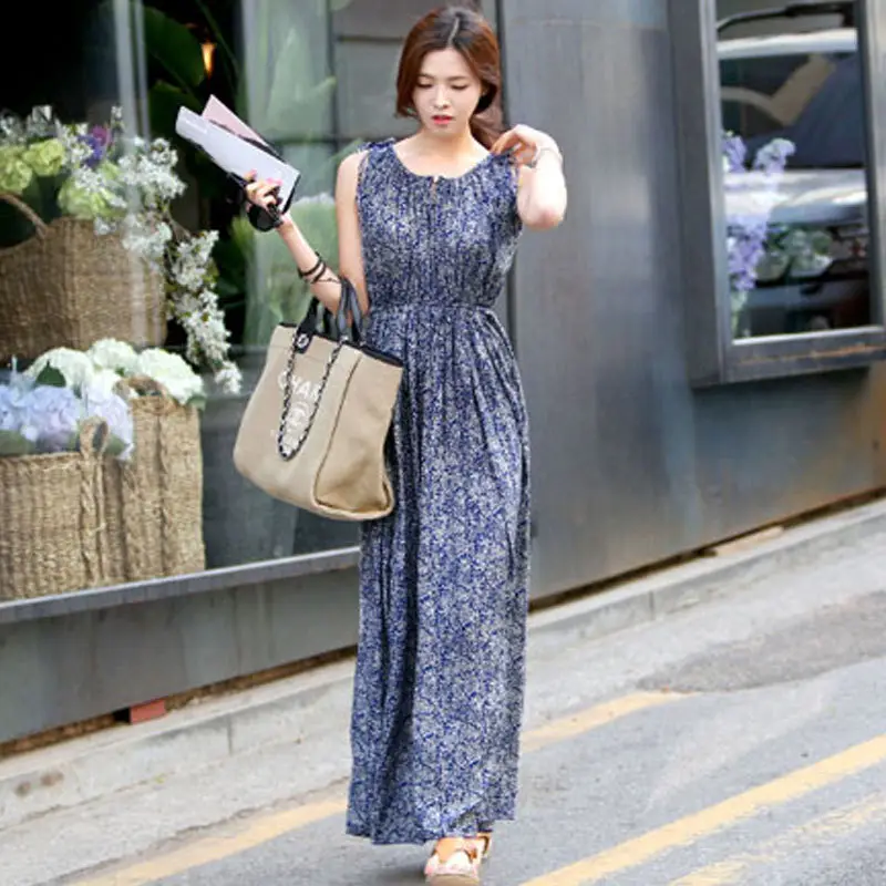 New Summer Women's Sleeveless Floral Long Skirt Dress - Image 5