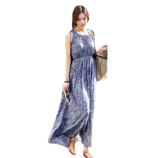 New Summer Women's Sleeveless Floral Long Skirt Dress - Image 6