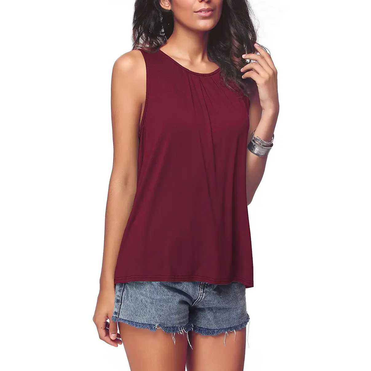 Women's Olive Green Sleeveless V-Neck Top