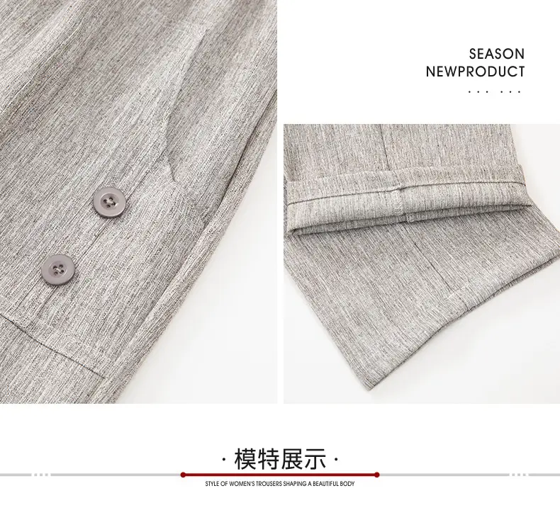 Middle-aged Women Linen Pants Grey Loose Straight Casual — feature 17
