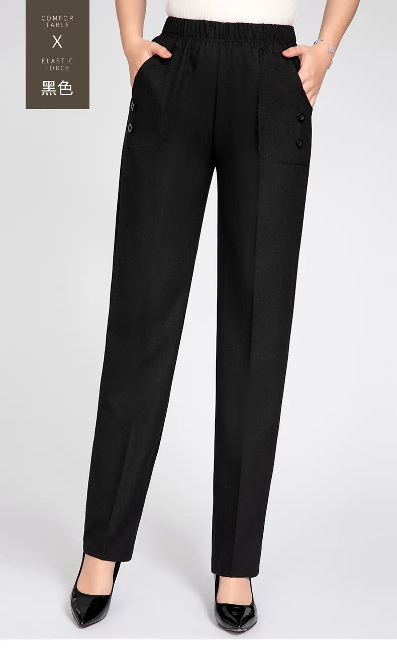 Middle-aged Women Linen Pants Grey Loose Straight Casual — feature 18