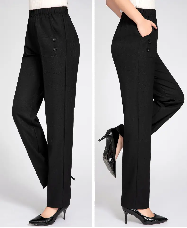 Middle-aged Women Linen Pants Grey Loose Straight Casual — feature 19