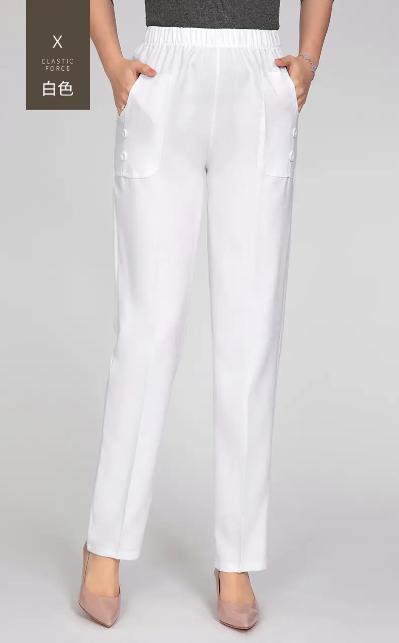 Middle-aged Women Linen Pants Grey Loose Straight Casual — feature 24