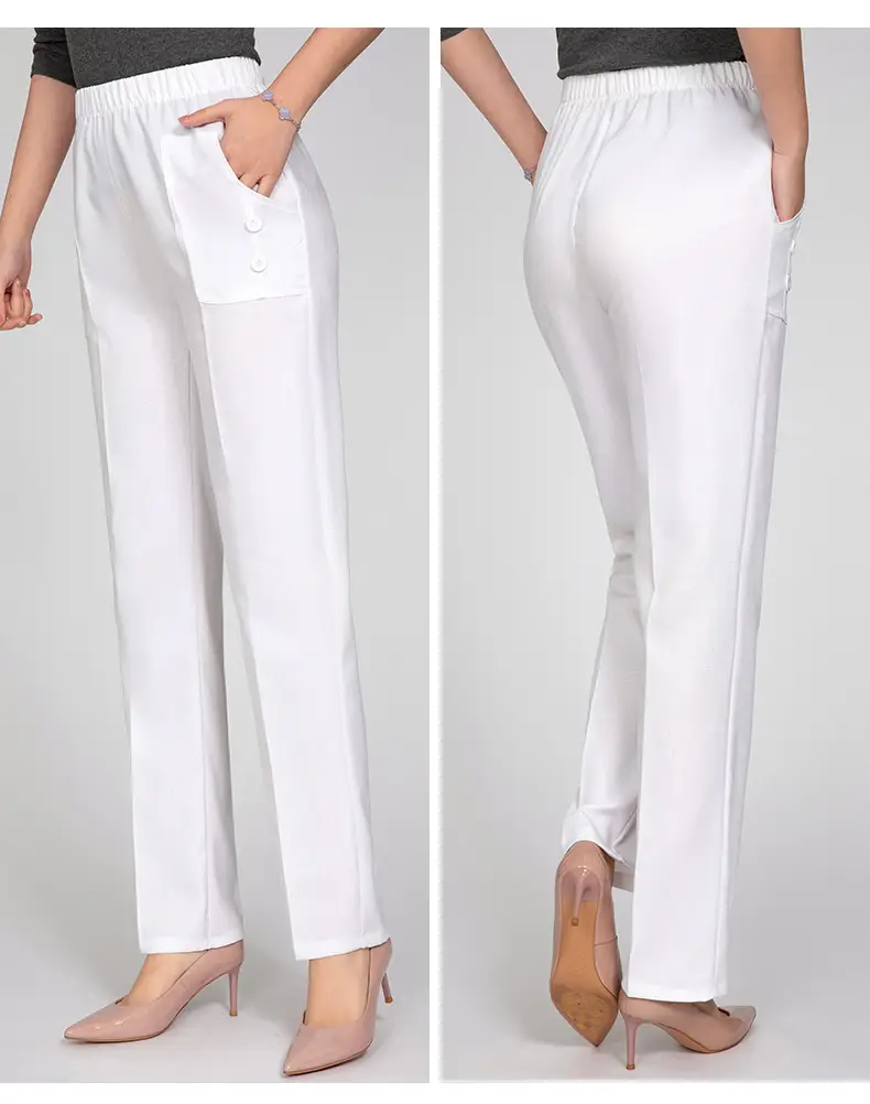 Middle-aged Women Linen Pants Grey Loose Straight Casual — feature 25