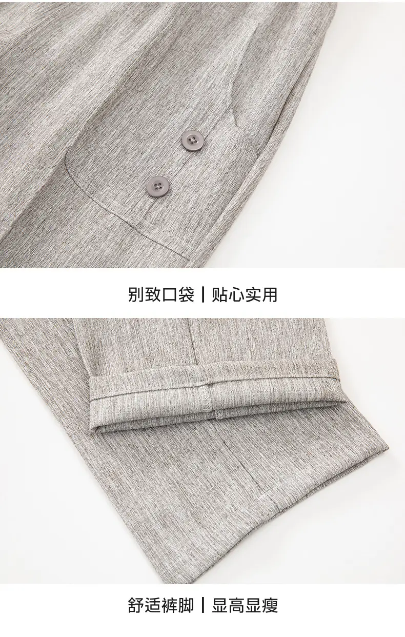 Middle-aged Women Linen Pants Grey Loose Straight Casual — feature 27