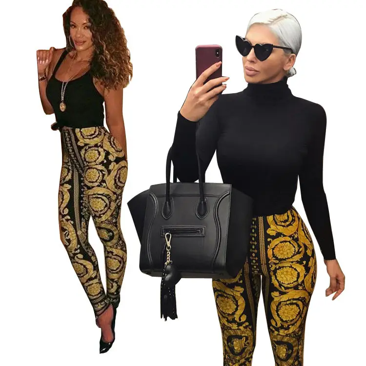 Women's Digital Printed Leggings Black Gold Plus Size - Image 2