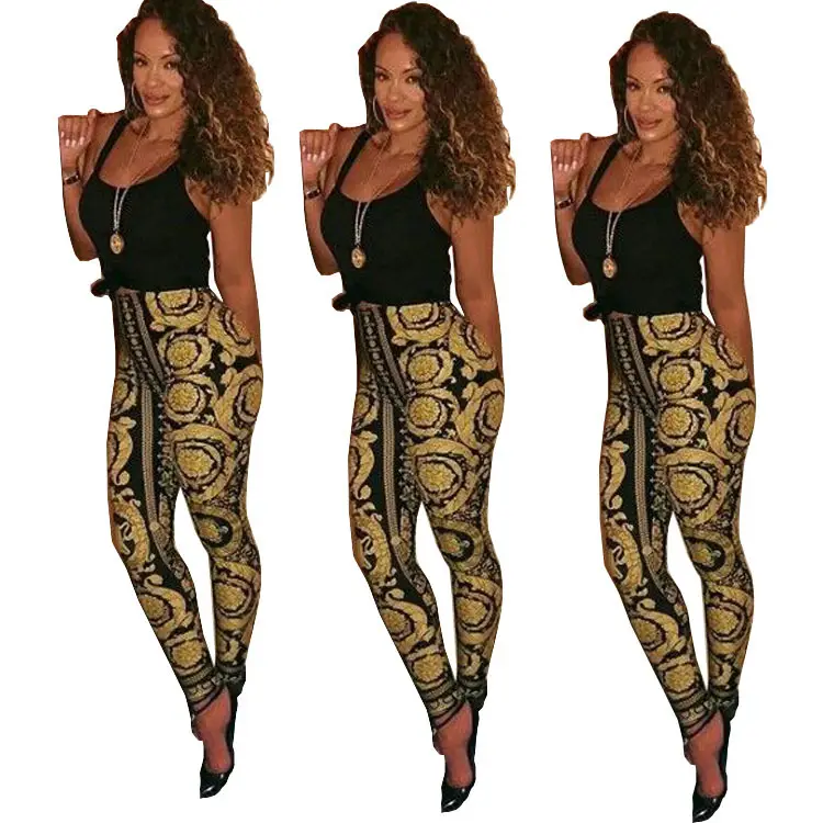 Women's Digital Printed Leggings Black Gold Plus Size - Image 3