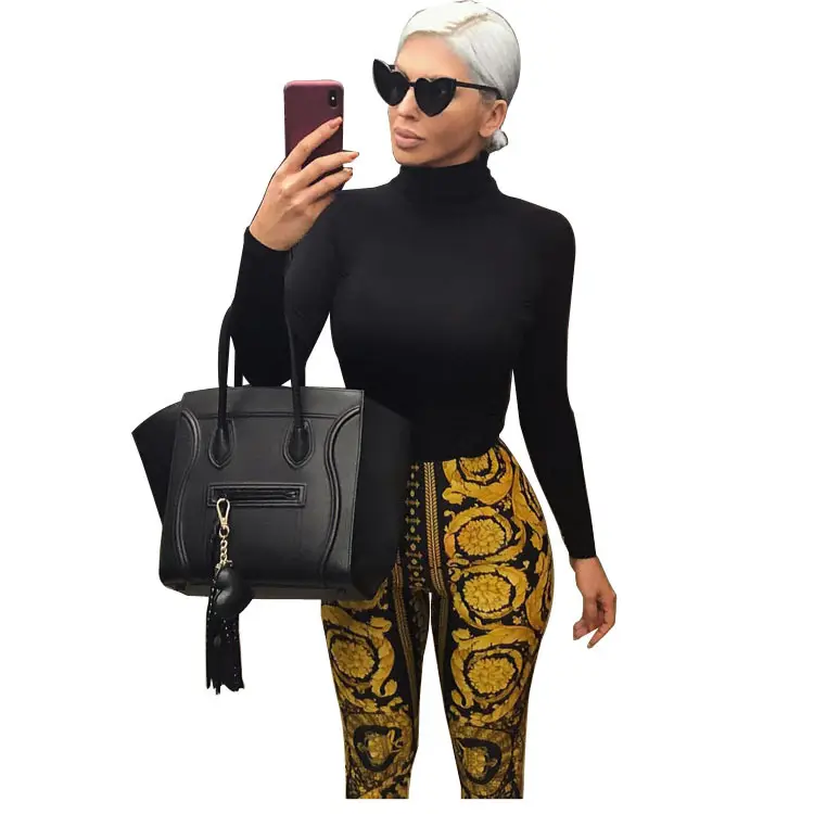 Women's Digital Printed Leggings Black Gold Plus Size - Image 4