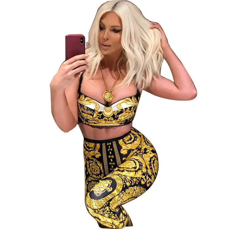 Women's Digital Printed Leggings Black Gold Plus Size - Image 5
