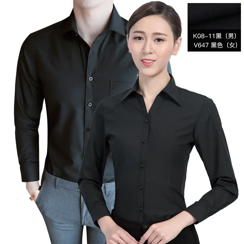 Men Women Black Button Down Shirts Long Sleeve - Image 3