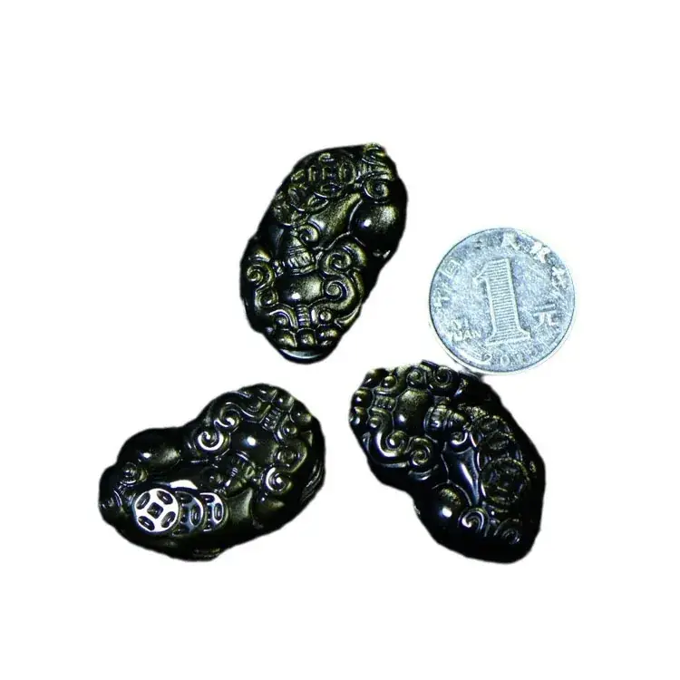 Gold Obsidian Buddha Pendant 44x28mm Maitreya Cloud Family