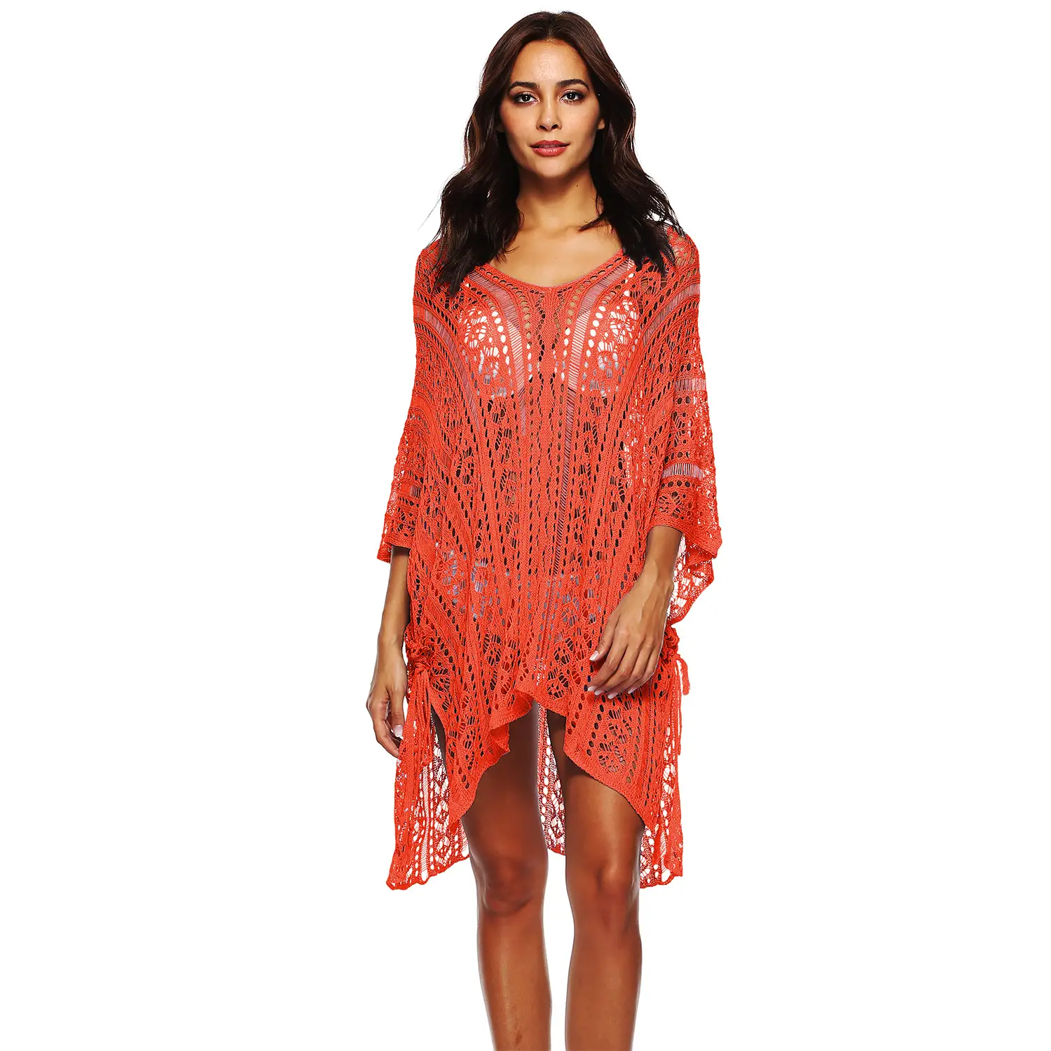 Green Crossbody Dress with Bat Sleeves and Asymmetrical Hem - Image 11