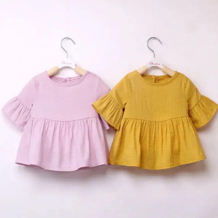 Girls Cotton Three-Quarter Sleeve Top Yellow
