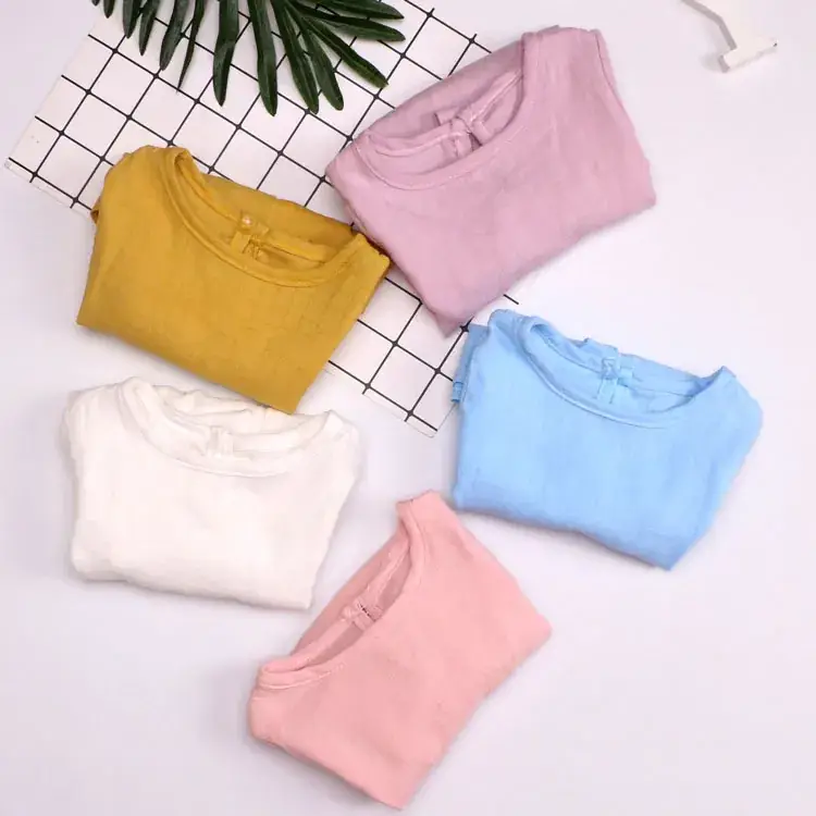 Girls Cotton Three-Quarter Sleeve Top Yellow