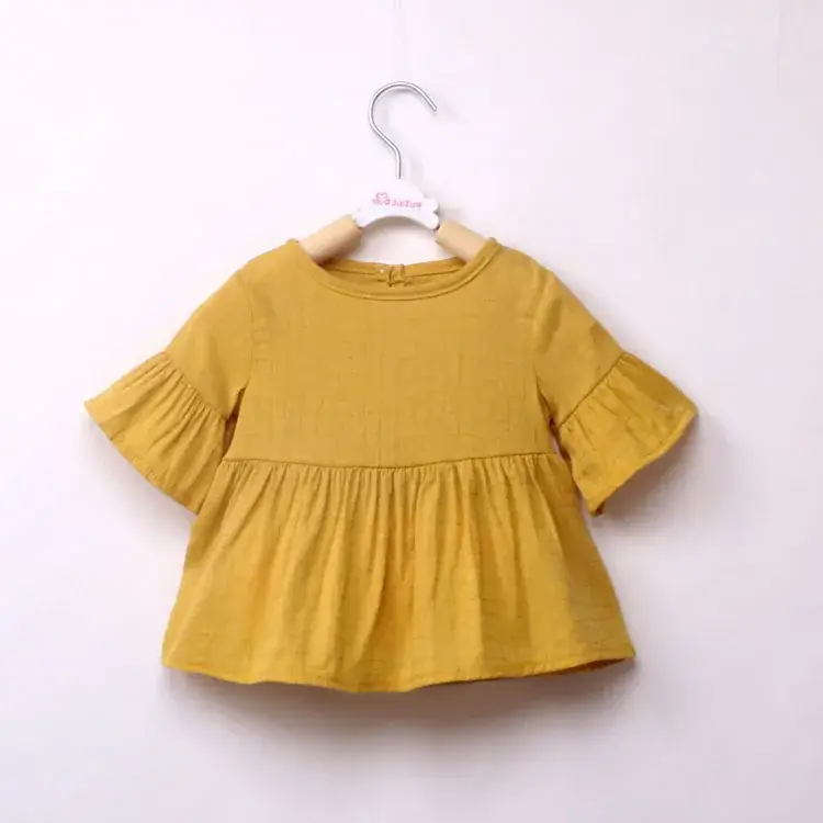Girls Cotton Three-Quarter Sleeve Top Yellow