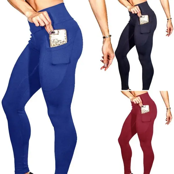 Blue Sports Yoga Pants with Phone Pocket - Image 13