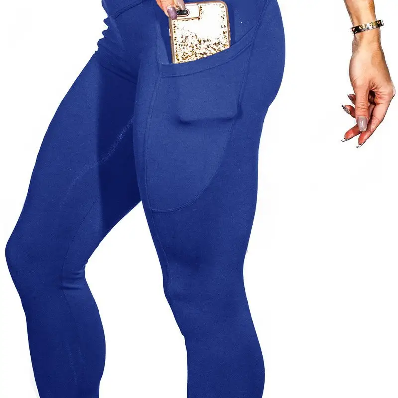 Blue Sports Yoga Pants with Phone Pocket - Image 16