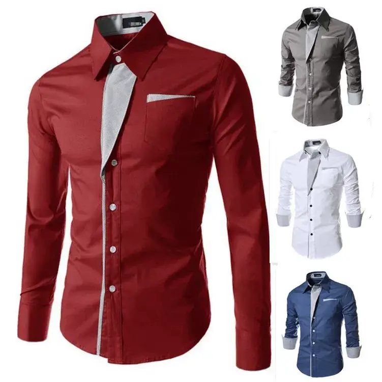 Men's Blue Button-Down Shirt with Striped Inner — feature 12