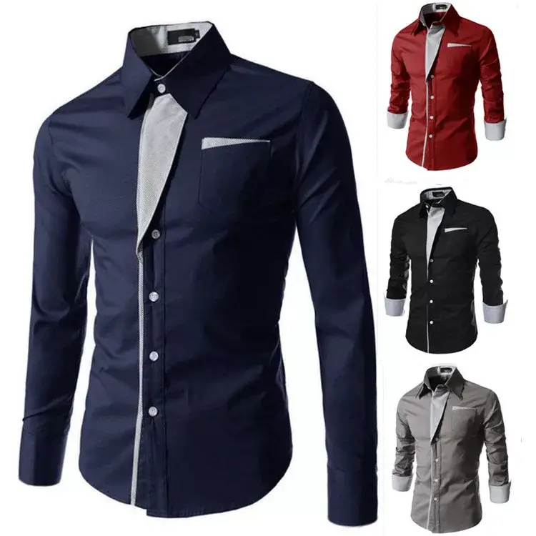 Men's Blue Button-Down Shirt with Striped Inner — feature 13