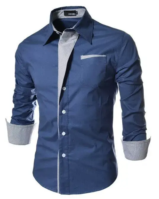 Men's Blue Button-Down Shirt with Striped Inner — feature 20