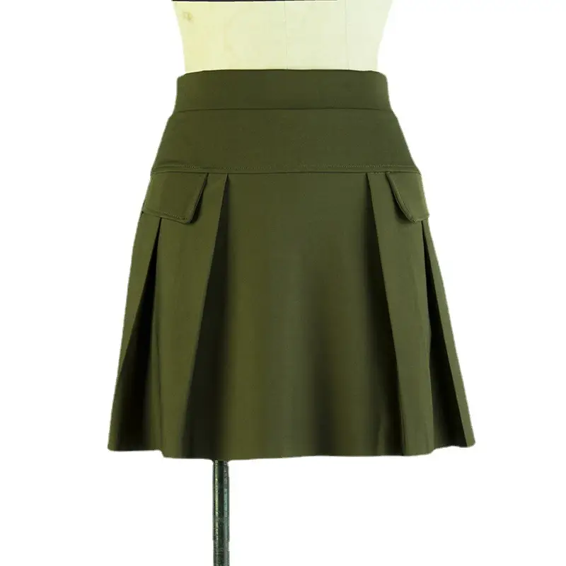 Women's Olive Green A-Line Pleated Skirt 2024 - Image 6