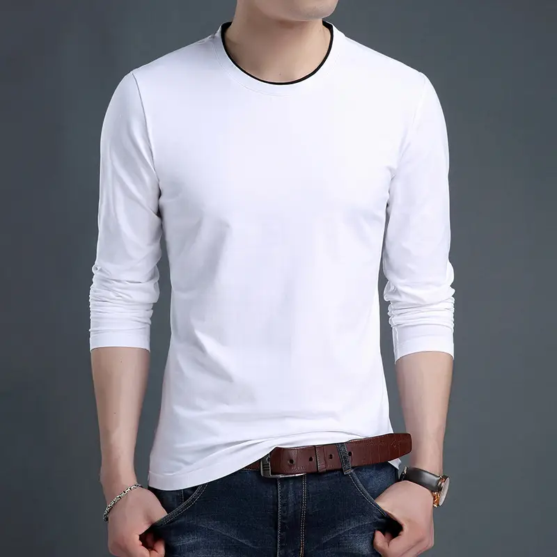 Men Grey Long Sleeve Cotton T-Shirt Slim Fit Round Neck - Image 14