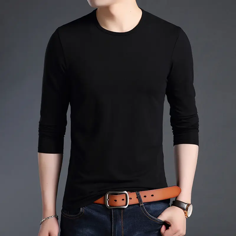 Men Grey Long Sleeve Cotton T-Shirt Slim Fit Round Neck - Image 8