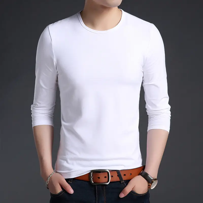 Men Grey Long Sleeve Cotton T-Shirt Slim Fit Round Neck - Image 9