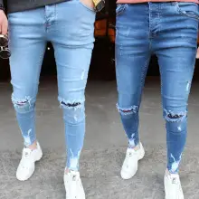 Men's Blue Ripped Skinny Jeans White Sneakers — feature 29