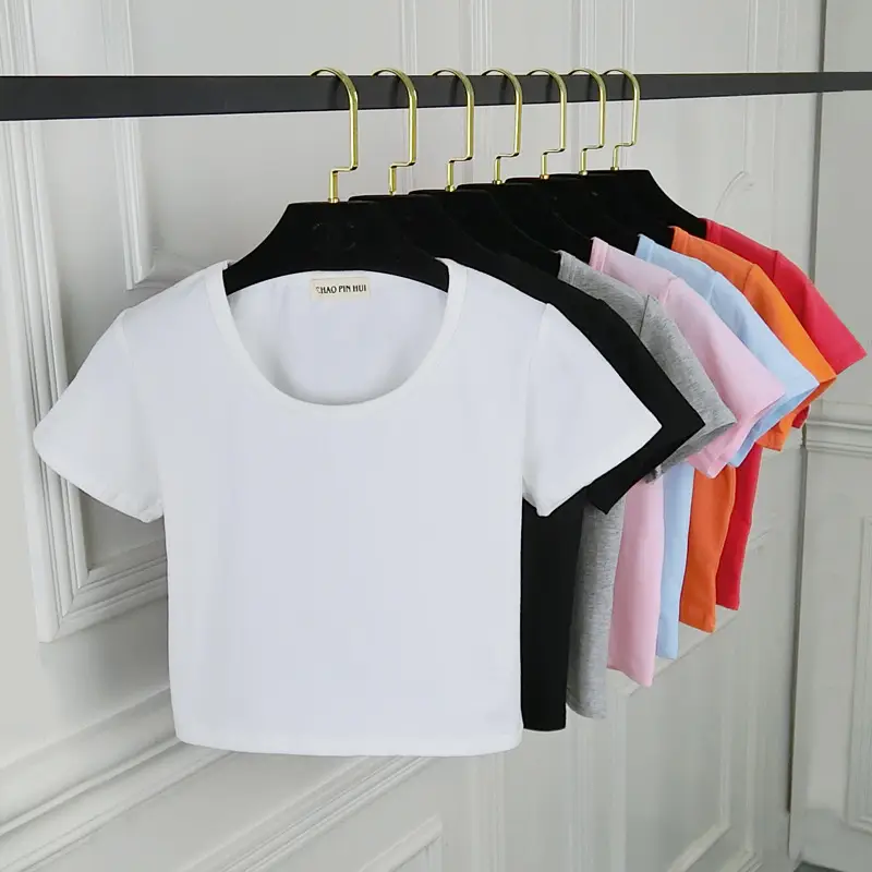 Women Yellow Navel Exposed Short Sleeve T-Shirt - Image 8