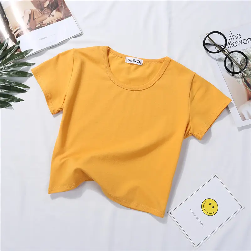 Women Yellow Navel Exposed Short Sleeve T-Shirt - Image 7