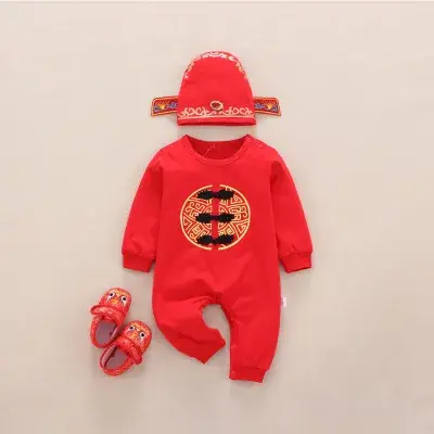 Red Chinese Style Baby One-Piece Suit for Girls - Image 12