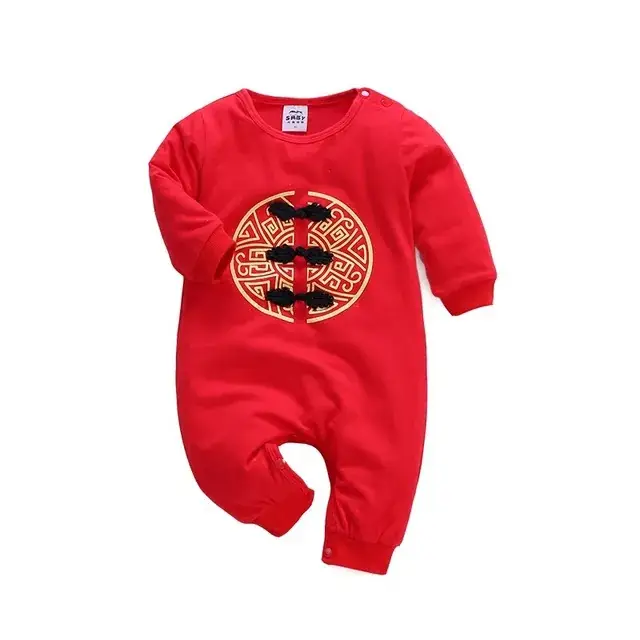 Red Chinese Style Baby One-Piece Suit for Girls - Image 14