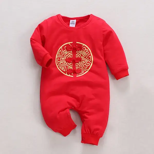 Baby Red Chinese-style Cotton Jumpsuit Summer Suit - Image 5
