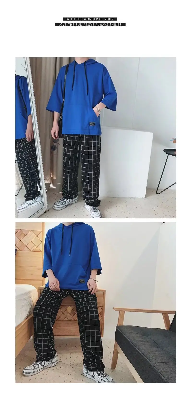 Men Blue Hoodie One Piece 3/4 Sleeve — feature 31