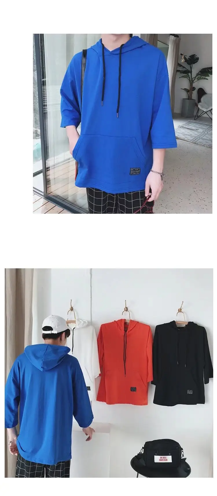 Men Blue Hoodie One Piece 3/4 Sleeve — feature 32
