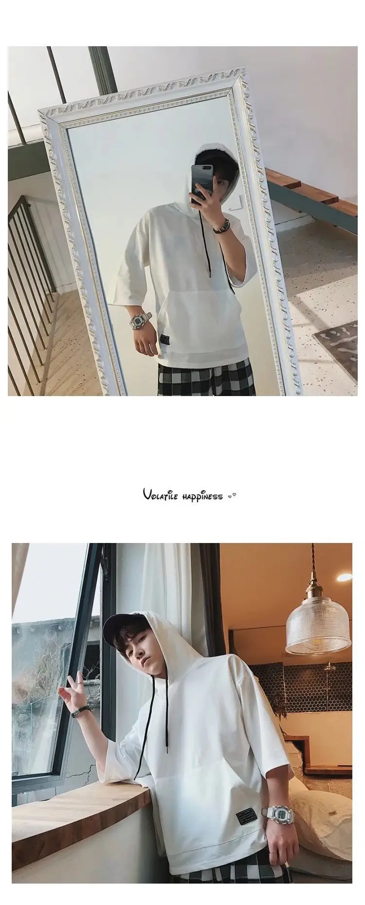 Men Blue Hoodie One Piece 3/4 Sleeve — feature 34