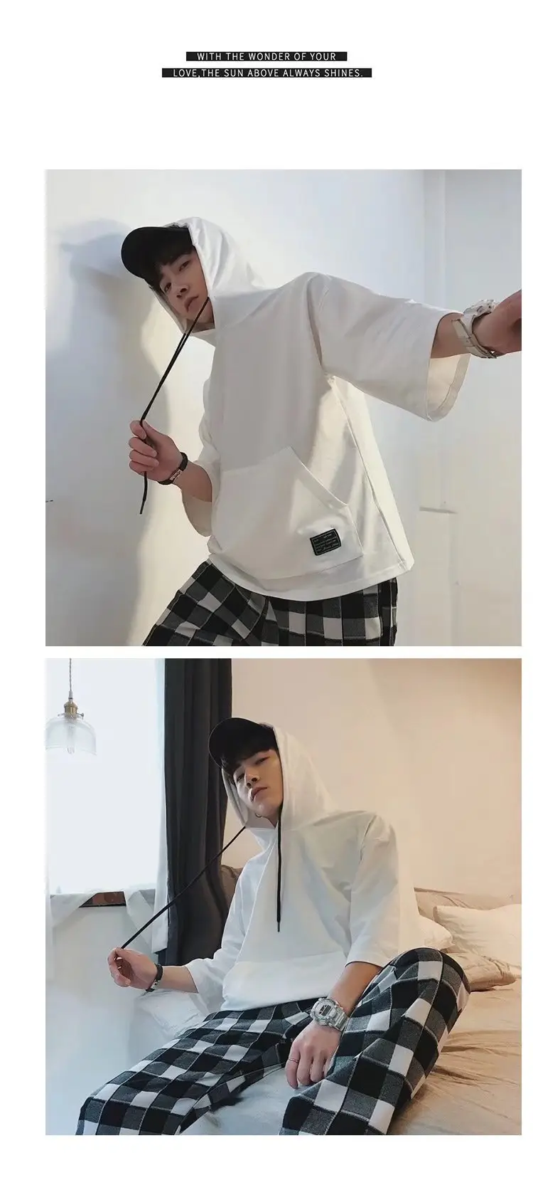 Men Blue Hoodie One Piece 3/4 Sleeve — feature 35