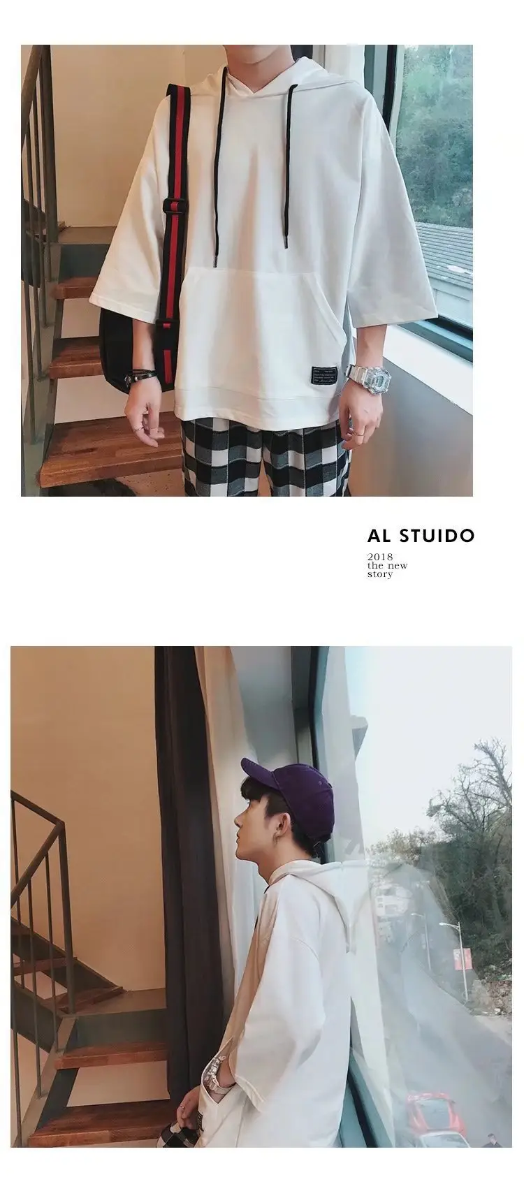 Men Blue Hoodie One Piece 3/4 Sleeve — feature 37