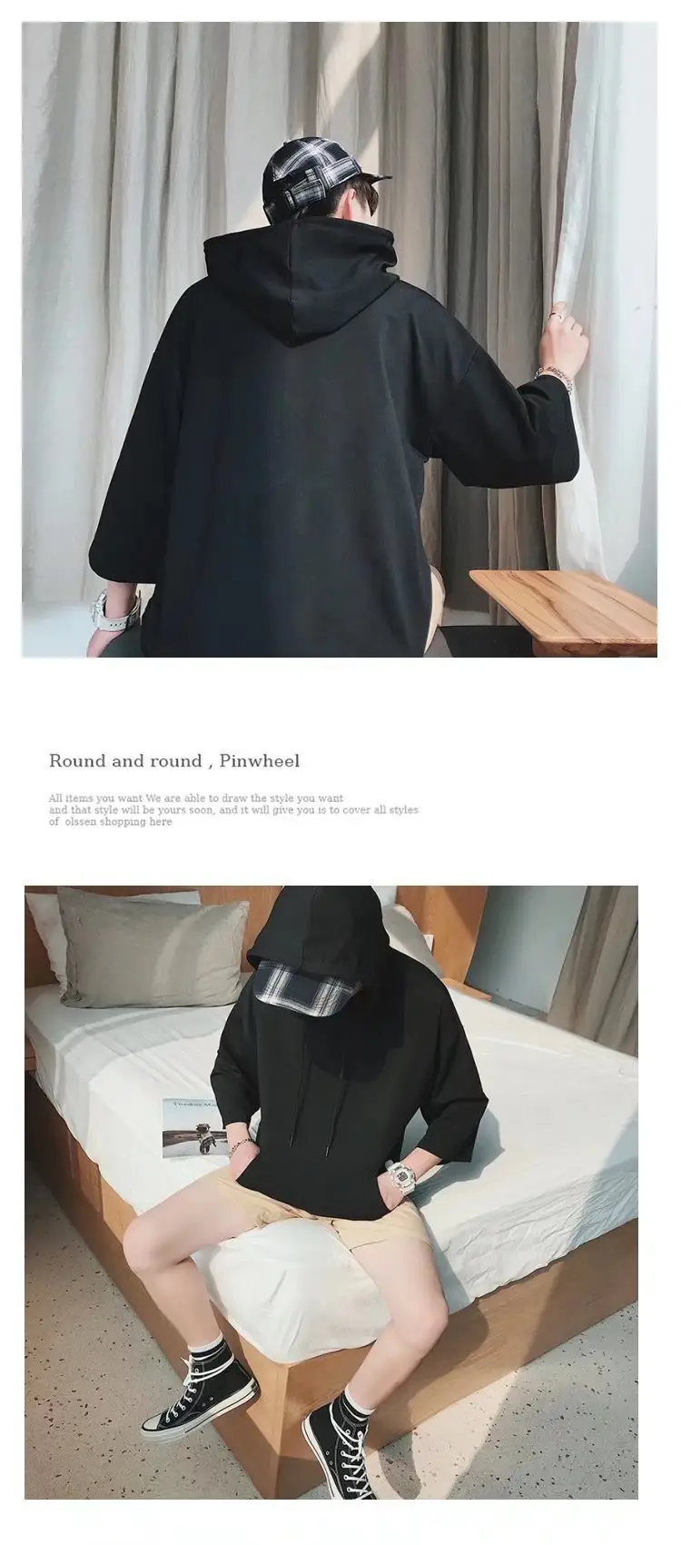 Men Blue Hoodie One Piece 3/4 Sleeve — feature 38