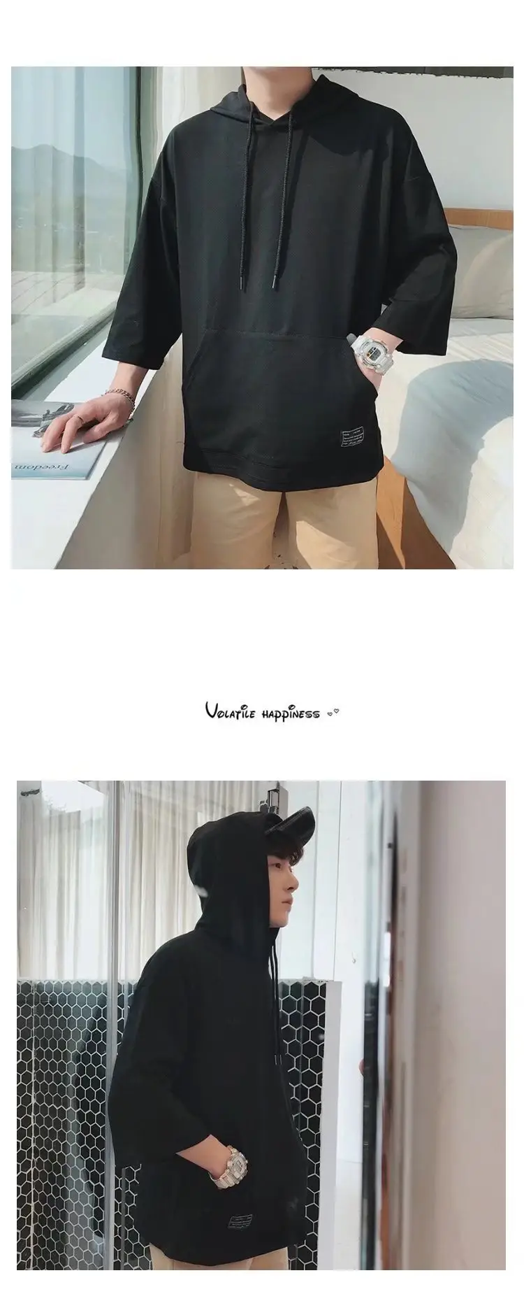 Men Blue Hoodie One Piece 3/4 Sleeve — feature 39
