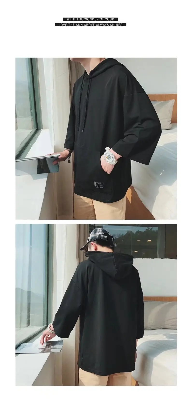 Men Blue Hoodie One Piece 3/4 Sleeve — feature 40