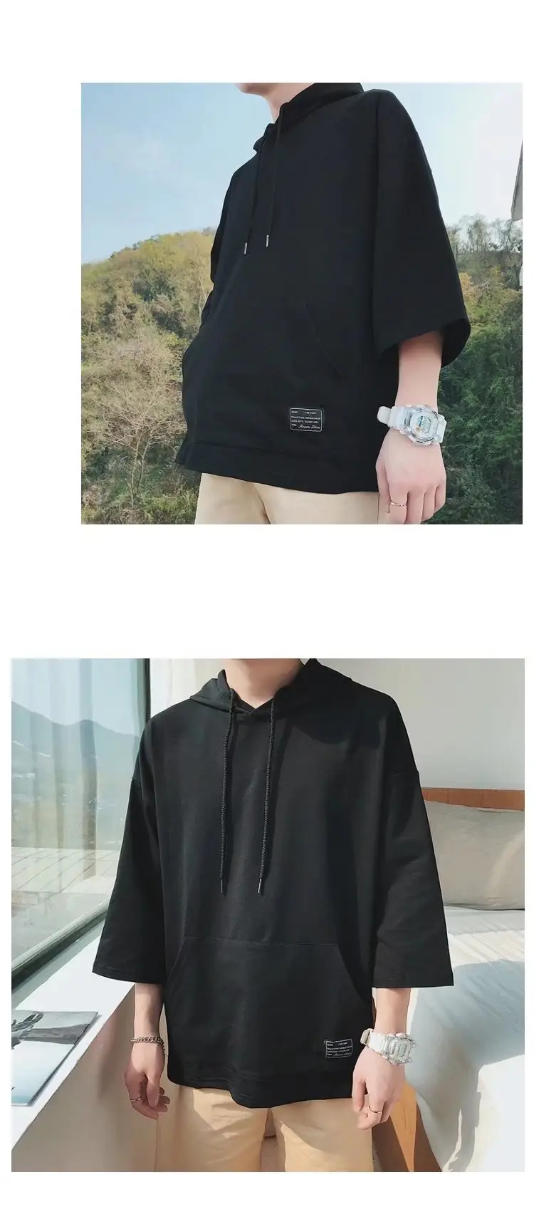 Men Blue Hoodie One Piece 3/4 Sleeve — feature 41