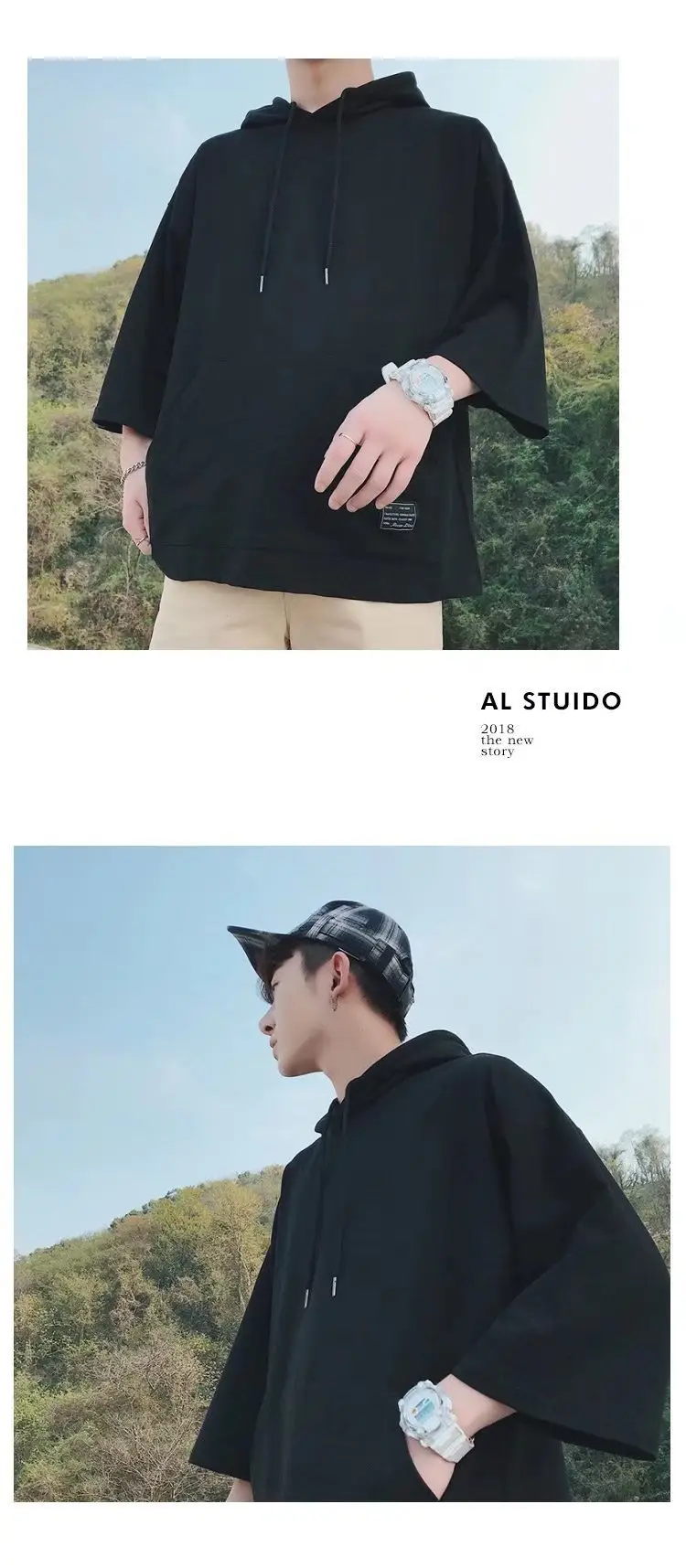 Men Blue Hoodie One Piece 3/4 Sleeve — feature 42