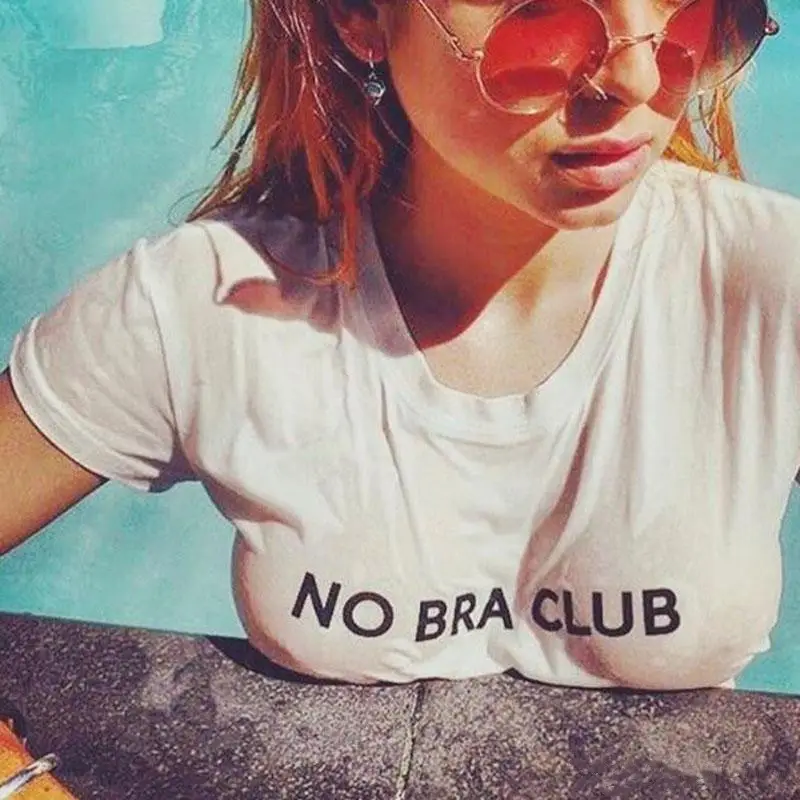 No Bra Club Round Neck Letter Print T-Shirt