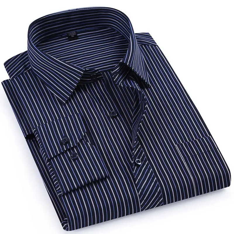 Middle-Aged Men Striped Cotton Shirt Business Formal - Image 16