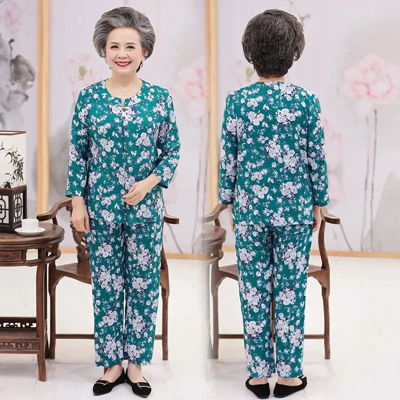 Cotton Silk Two-Piece Suit for Elderly Women - Image 9