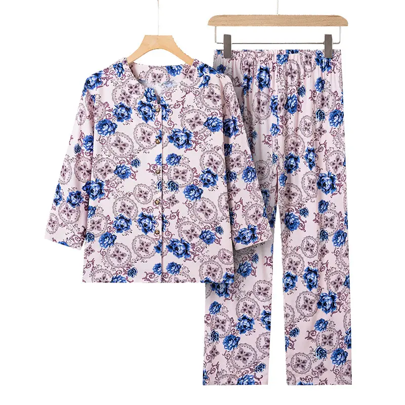 Cotton Silk Two-Piece Suit for Elderly Women - Image 12