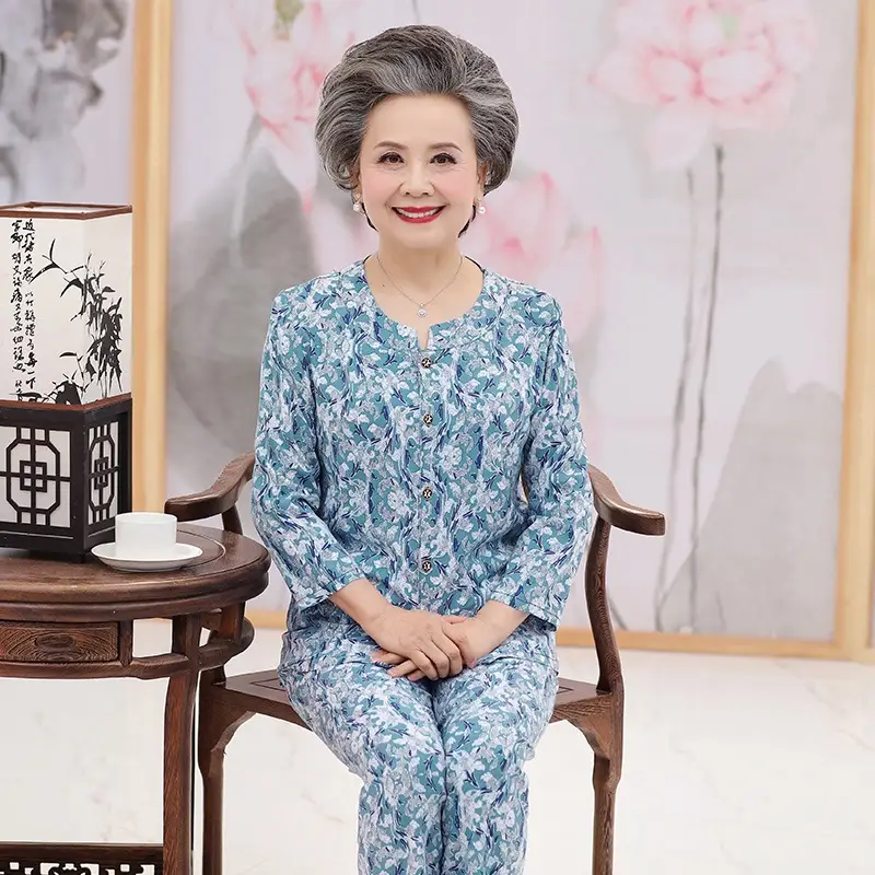 Cotton Silk Two-Piece Suit for Elderly Women - Image 3