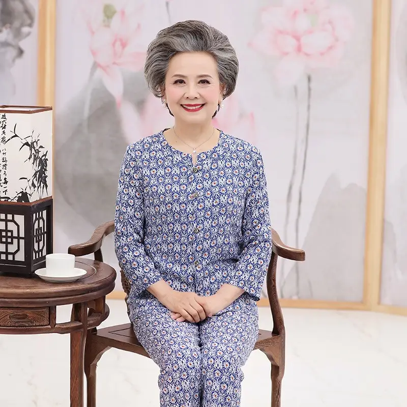 Cotton Silk Two-Piece Suit for Elderly Women - Image 5